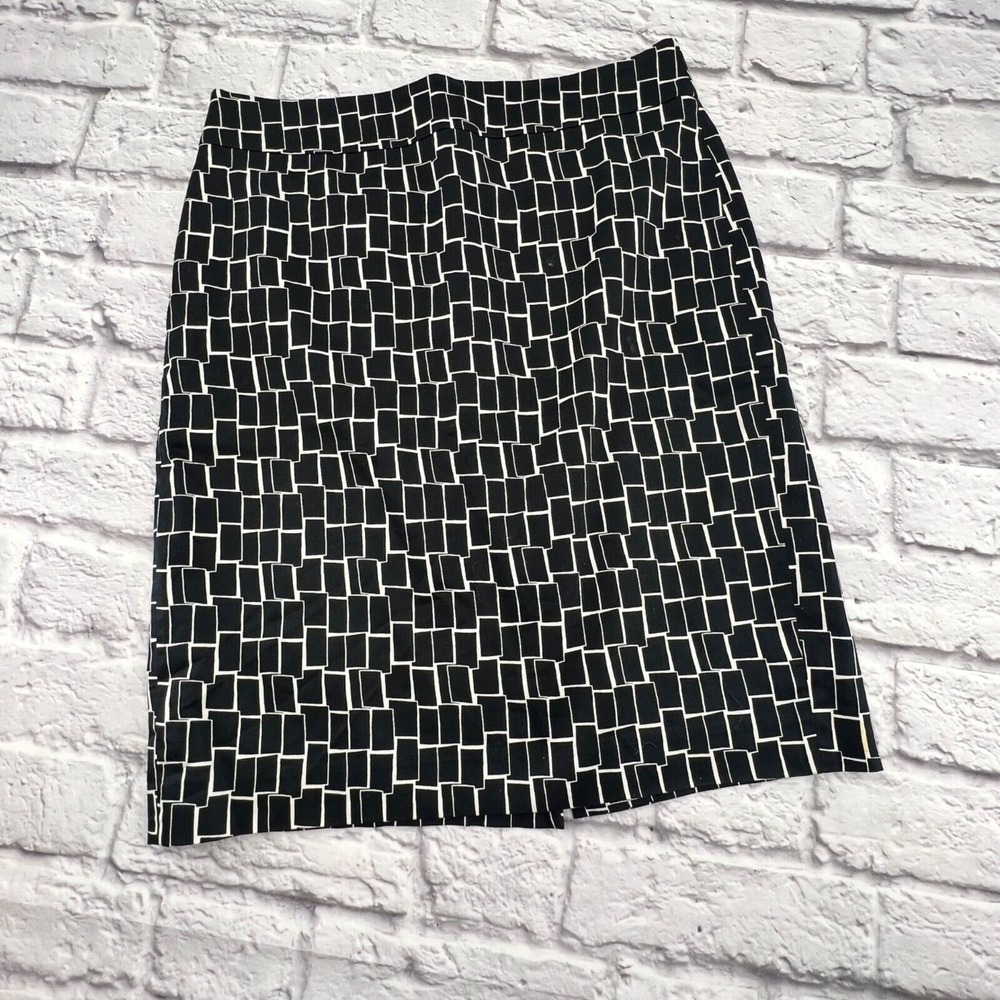 Ann Taylor Black White Geometric Block Print Pencil Skirt Size 4 Career Office